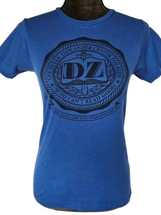 Busted Tees Tops - Derek Zoolander Center for Kids Who Can't Read Good T-Shirt, Blue, Womens Size M